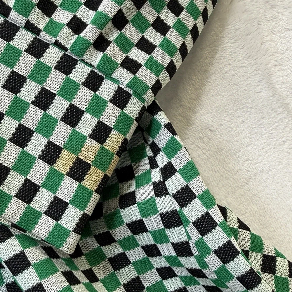 Vintage 70s Checkerboard Midi Dress Green Black Mod Disco Retro Boho - Picture 10 of 16